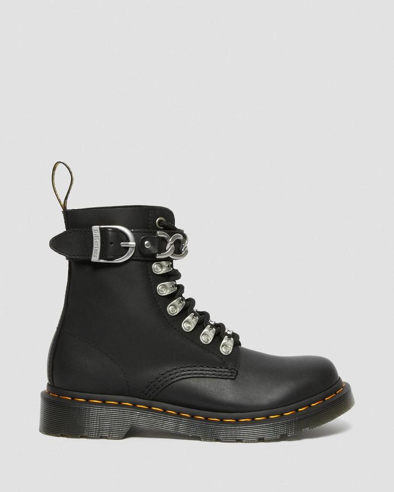 Dr Martens 1460 Pascal Chain Leren Veterlaarzen Dames Zwart | NL 594JPQ